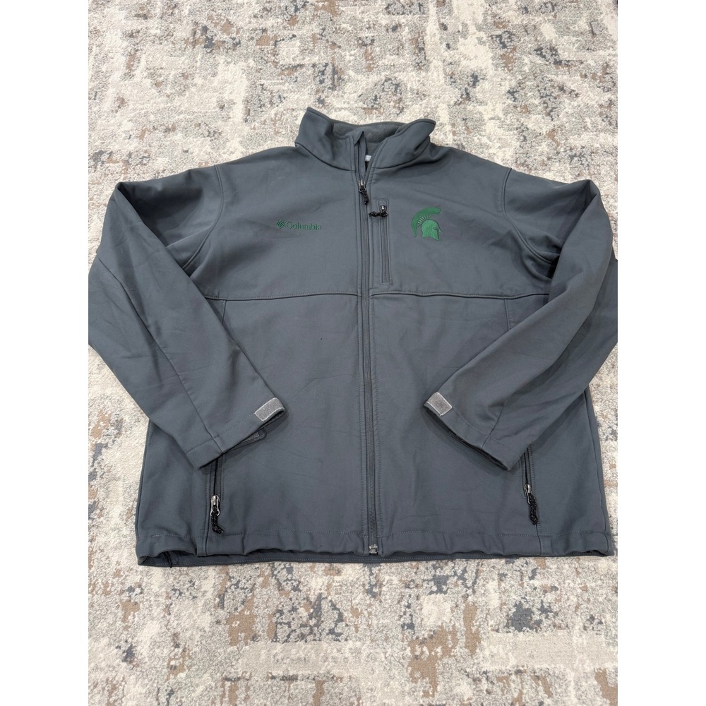 Columbia Michigan State Spartans Softshell Jacket Mens XL Grey Full Zip Fleece